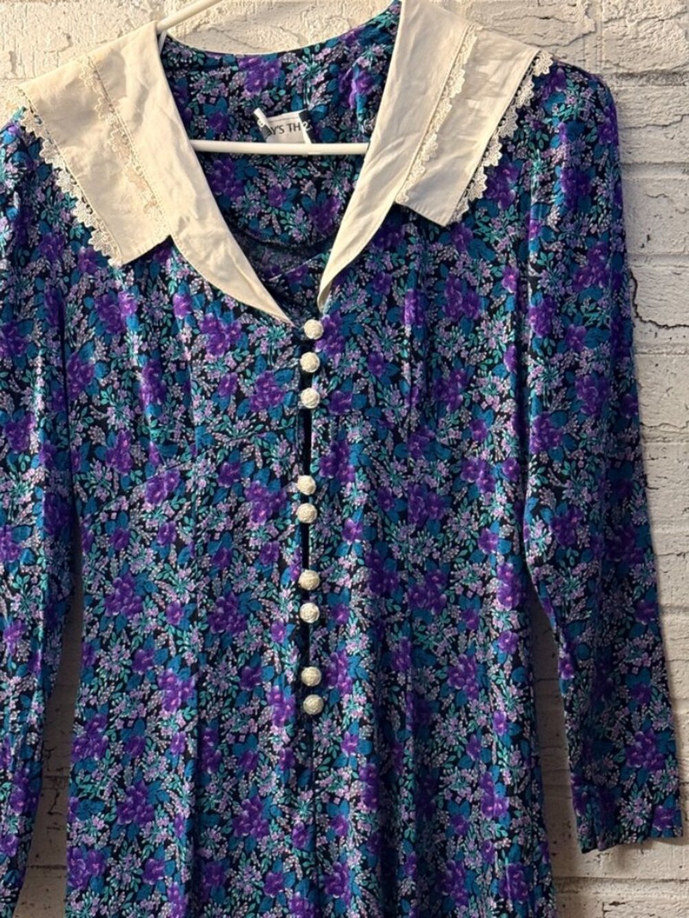 Vintage Betsy's Things Floral Maxi Dress Sailor Collar Cottagecore Prairie